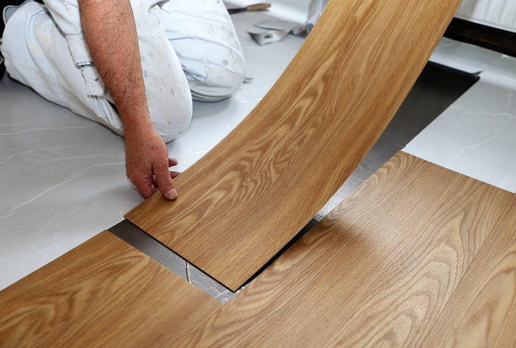 Wood-look vinyl flooring for an office.